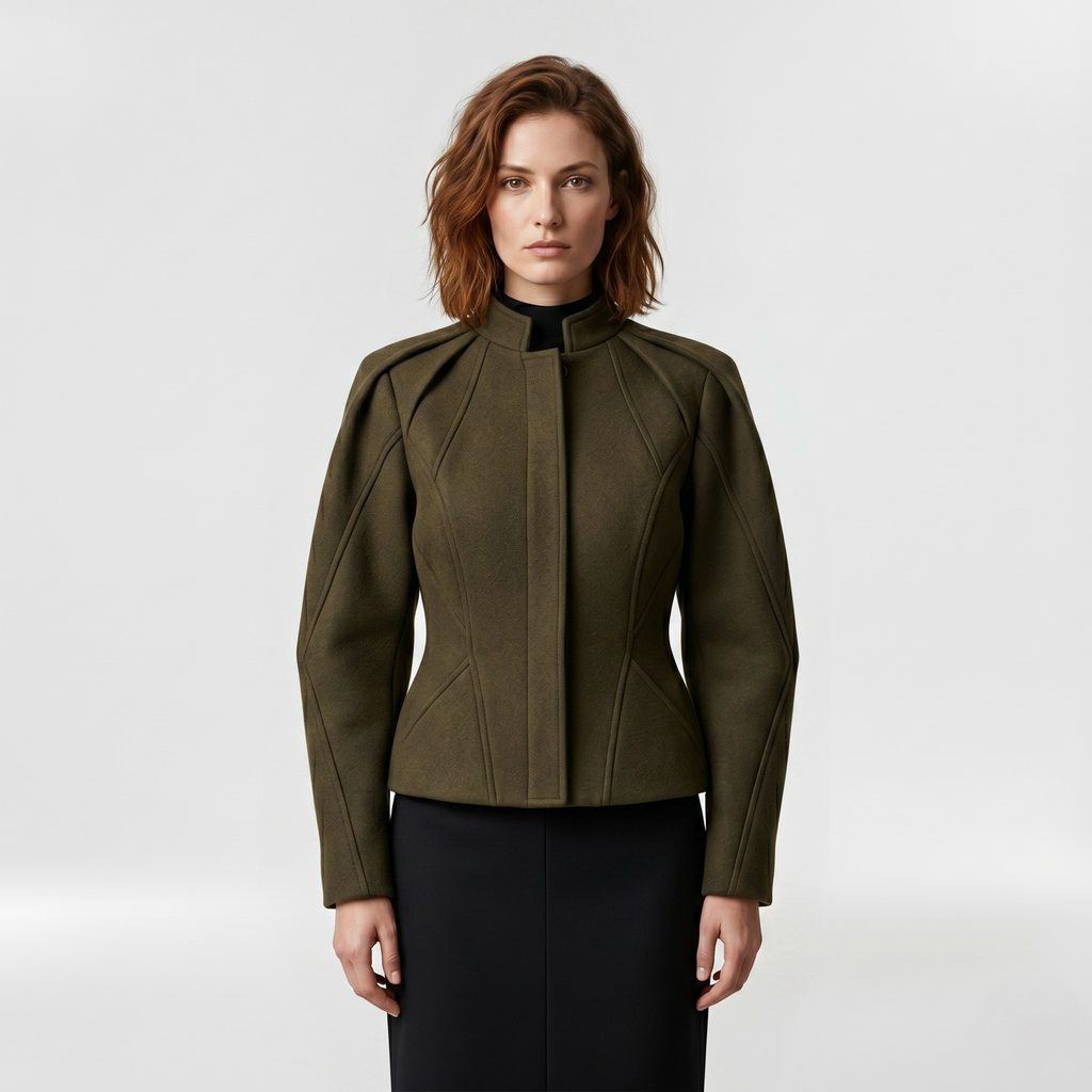 Structured High-Neck Tailored Jacket