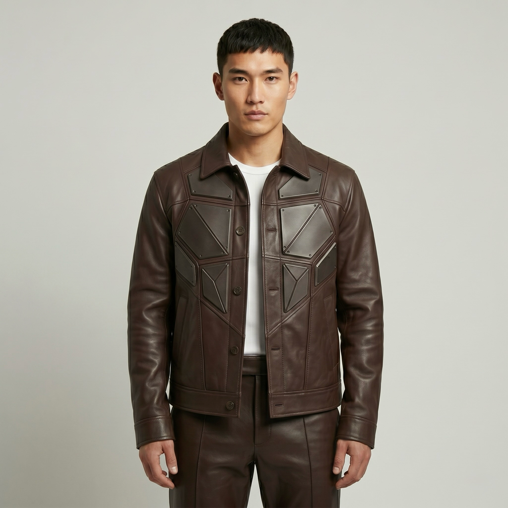Geometric Panel Leather Jacket