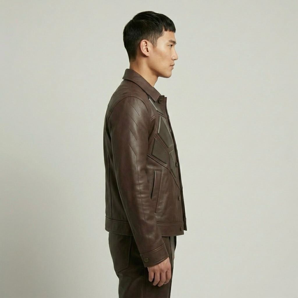 Geometric Panel Leather Jacket