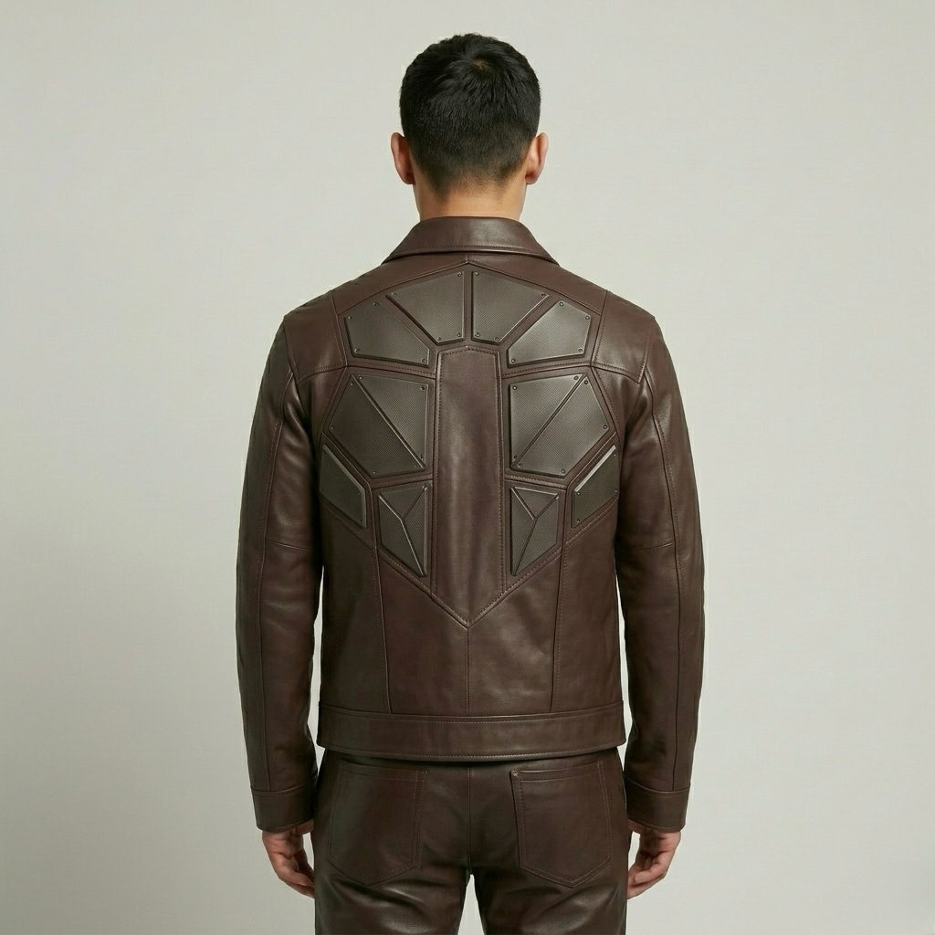Geometric Panel Leather Jacket