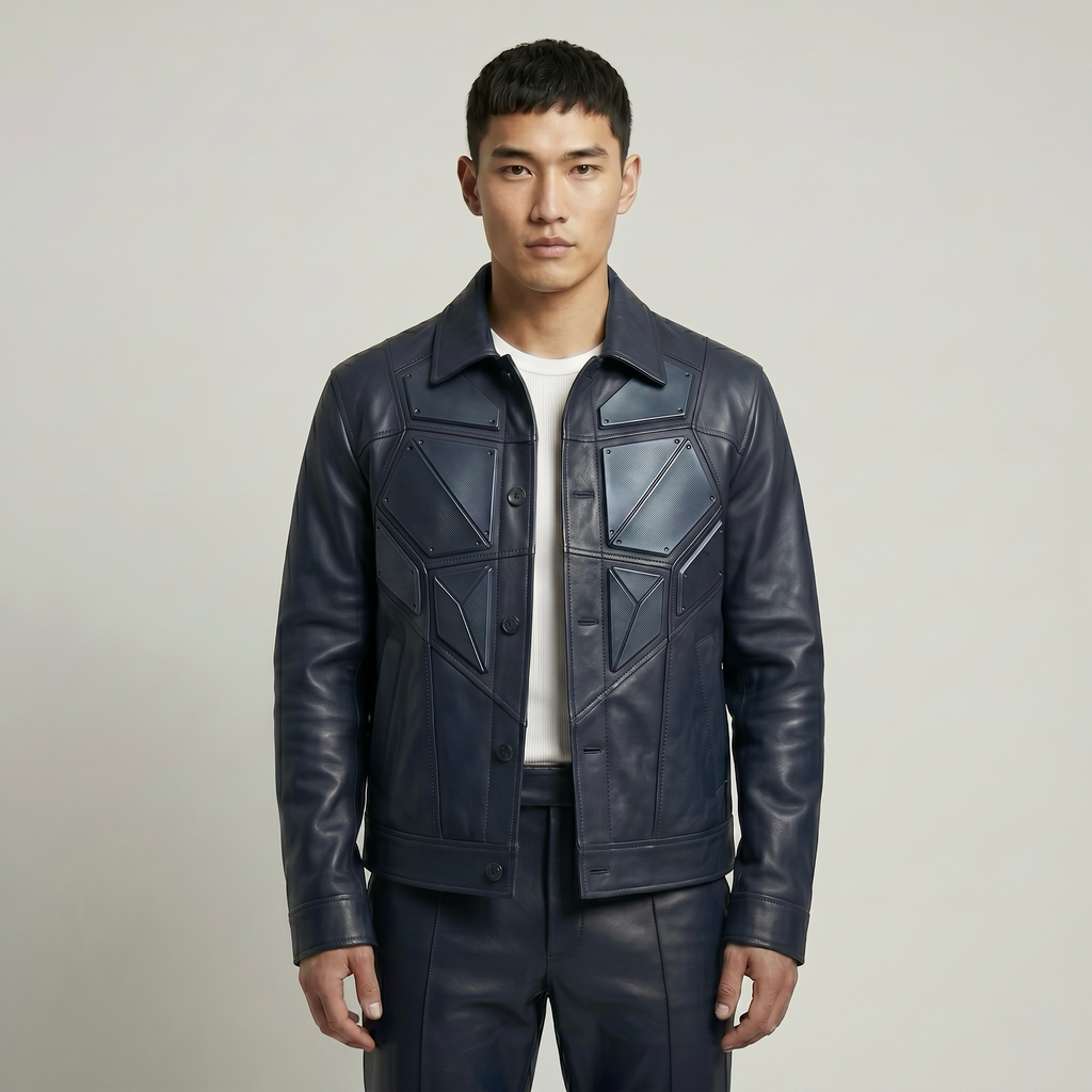 Geometric Panel Leather Jacket