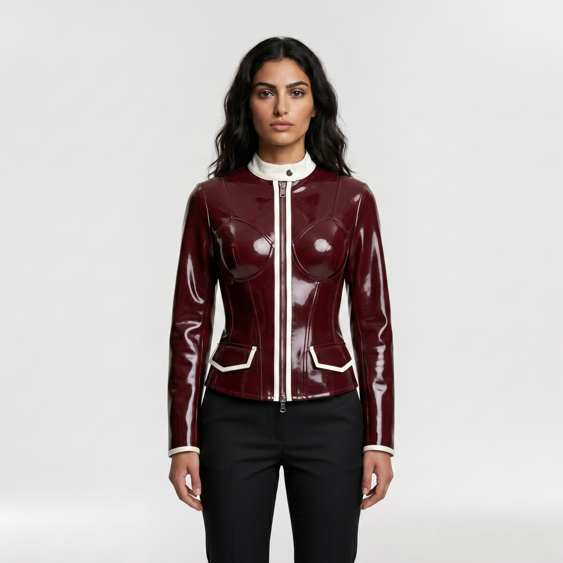 Gloss Finish Structured Zip Jacket