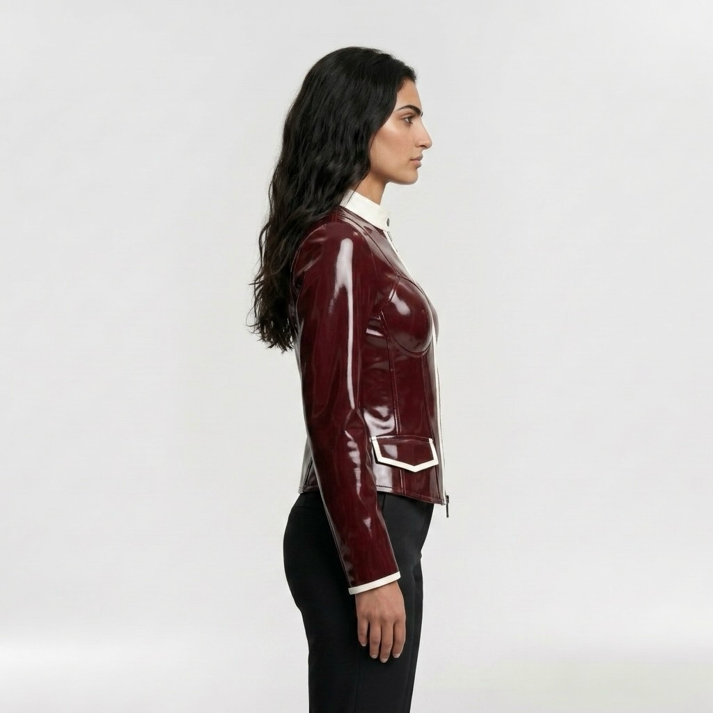 Gloss Finish Structured Zip Jacket