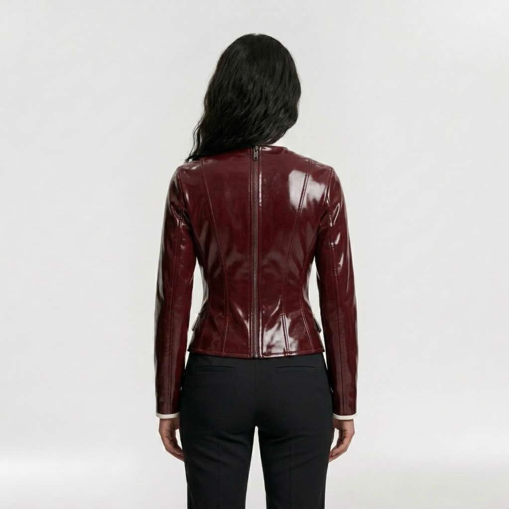 Gloss Finish Structured Zip Jacket