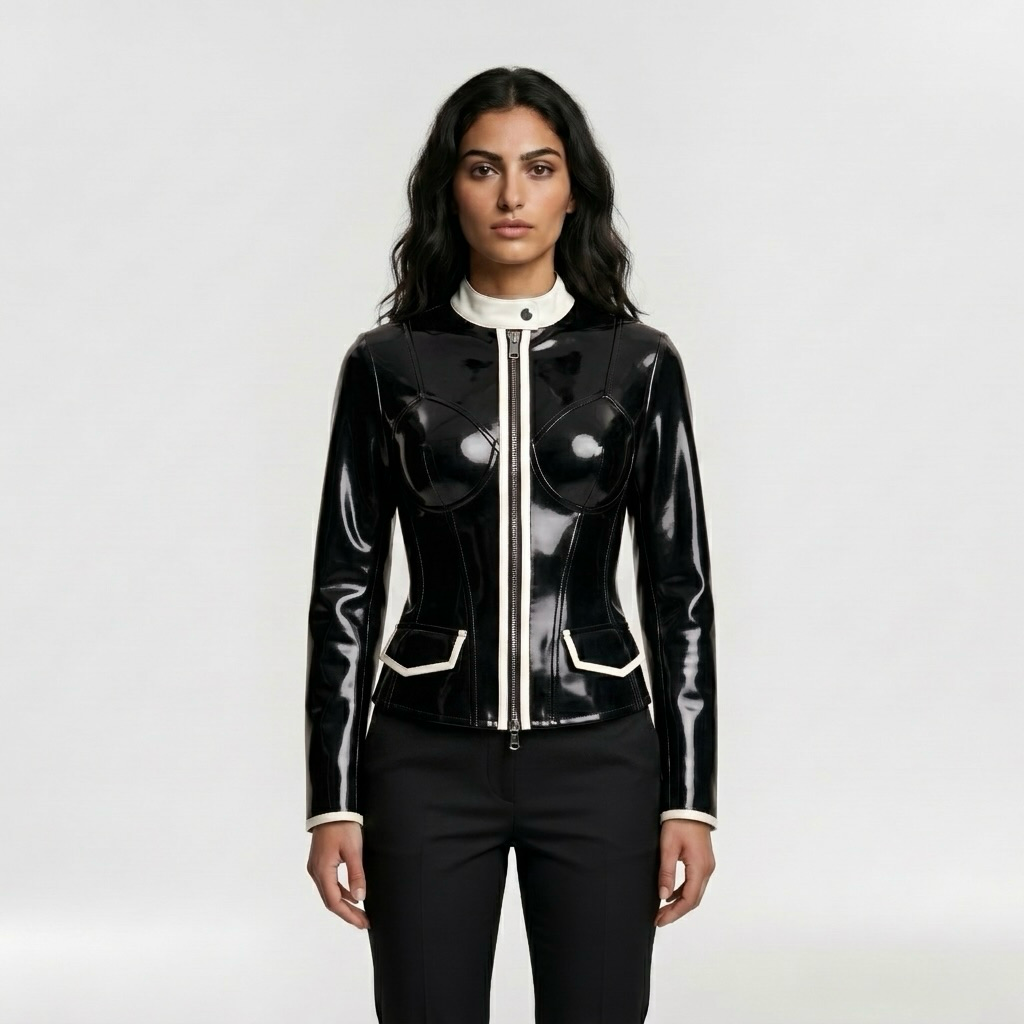 Gloss Finish Structured Zip Jacket
