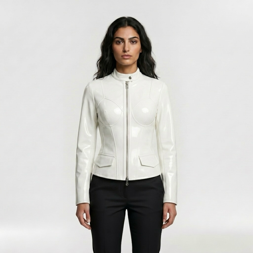 Gloss Finish Structured Zip Jacket