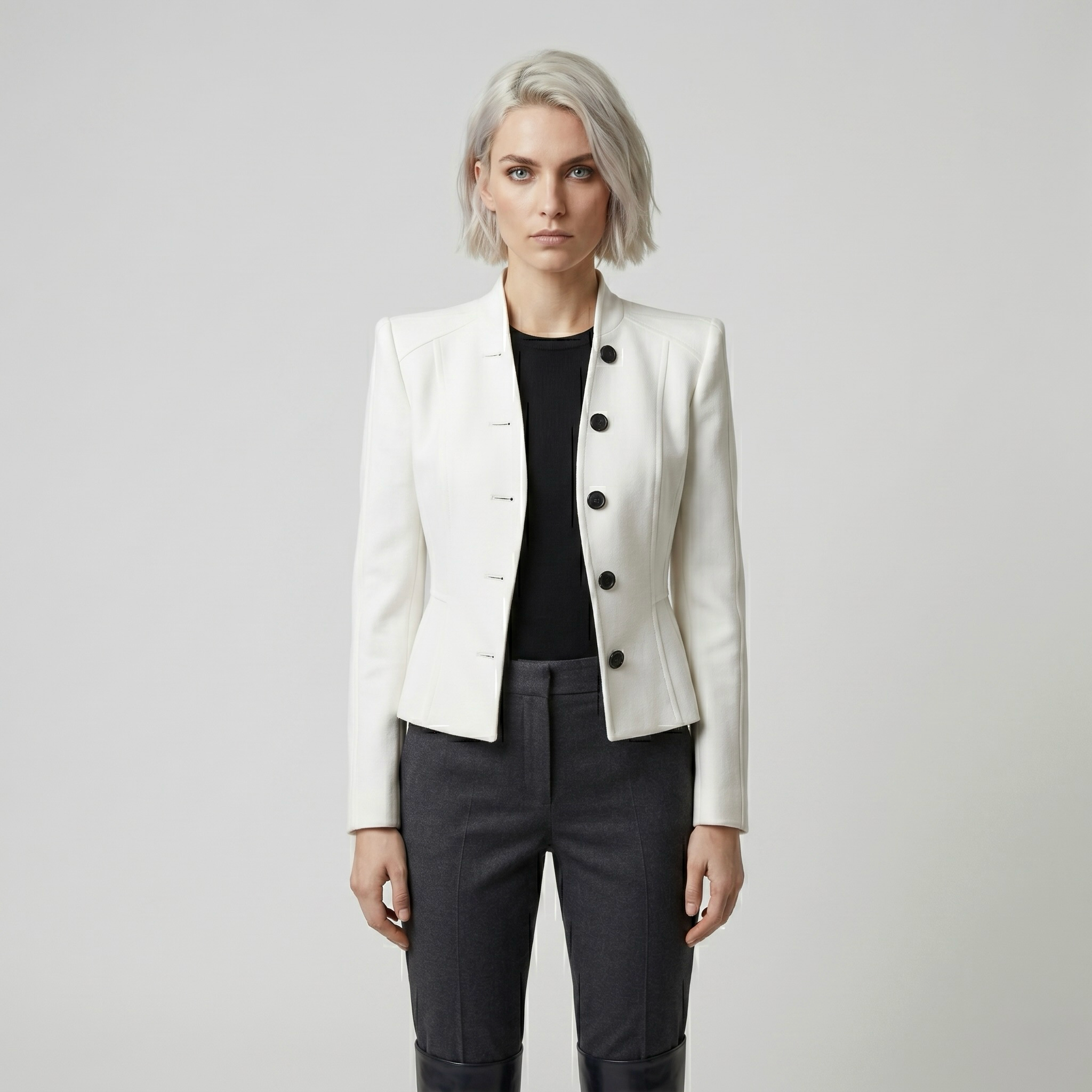 High-Neck Button Jacket