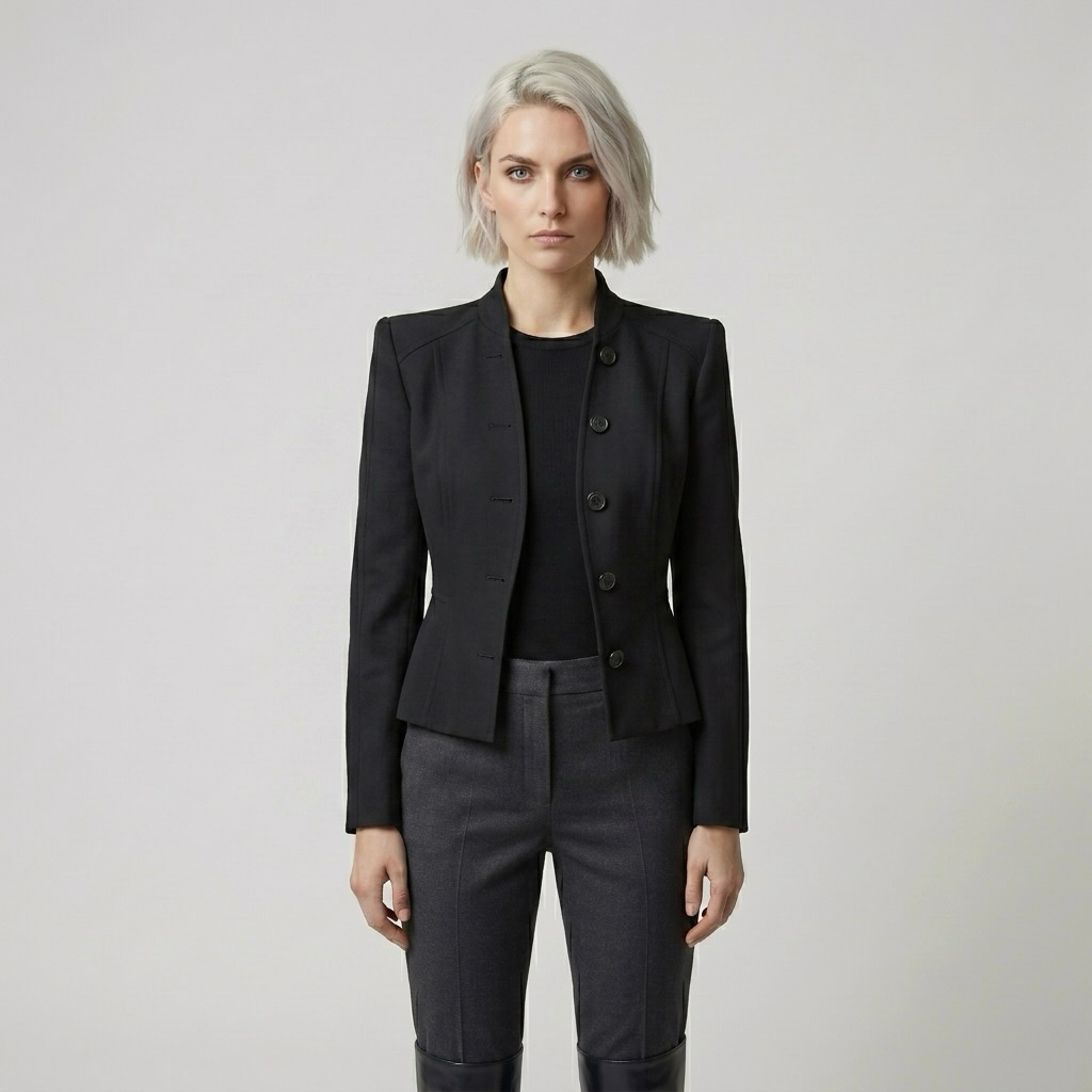 High-Neck Button Jacket