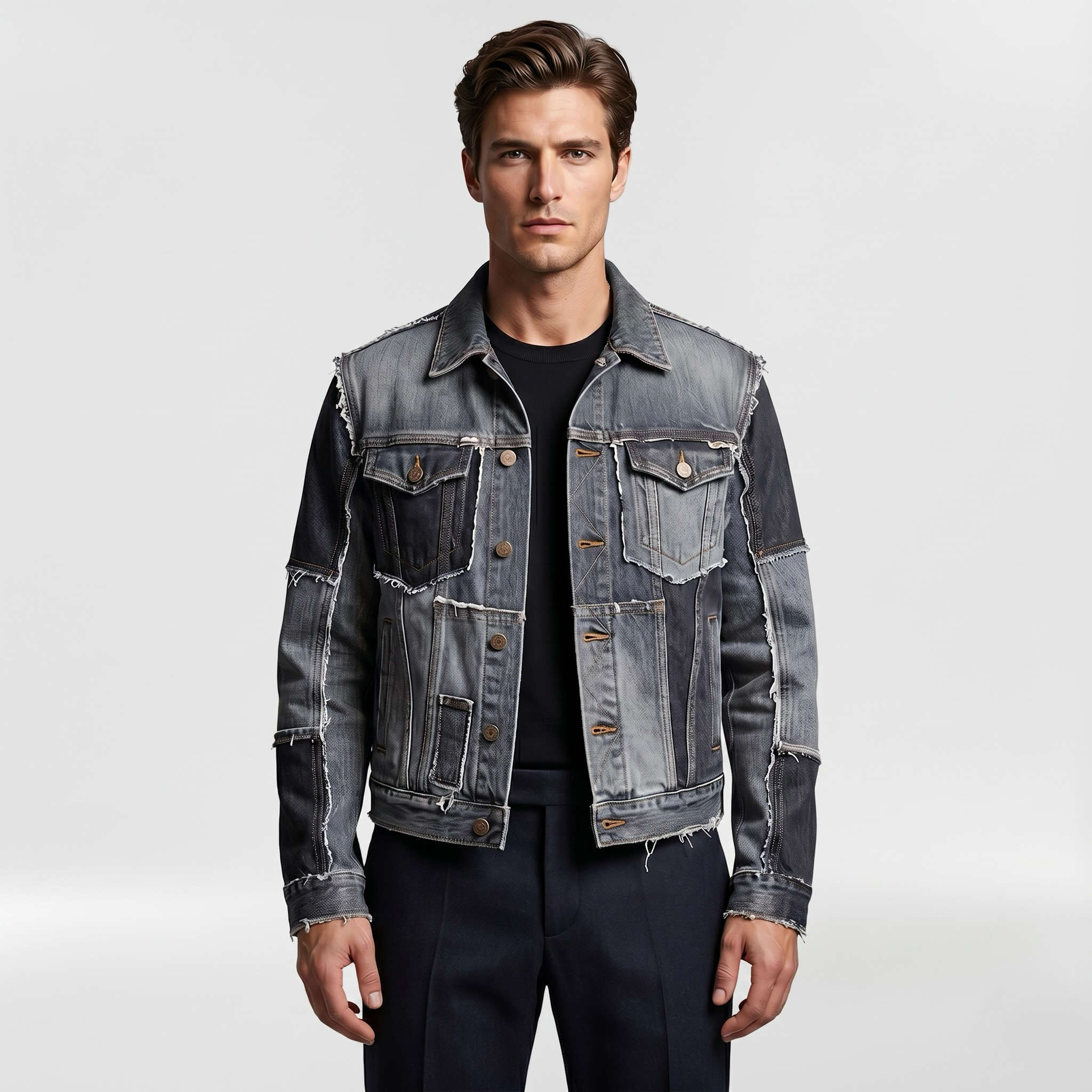 Patchwork Distressed Denim Jacket